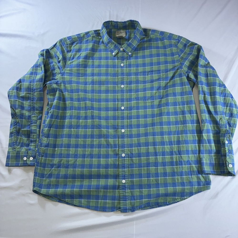 LL Bean Mens XL Blue Green Plaid Button Down Shirt Traditional Fit 510030